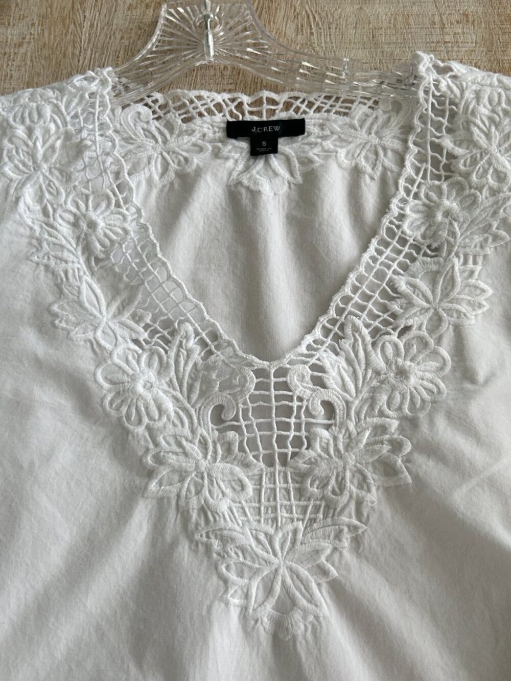 J. Crew White Floral Lace V-Neck Long Sleeve Blouse/Top/Shirt Cotton Size Small